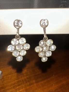 Vintage 50s/60s Cluster Crystal Rhinestone Drop Screw back Earrings